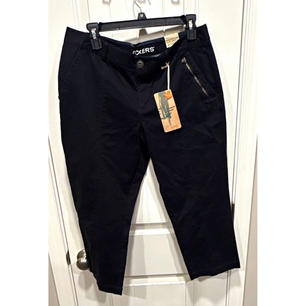Dockers Women's Black Capri Pants Slim Leg Flat Front Stretch Zip Pocket 12 NWT